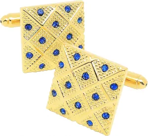 14K Gold Plated Square Cufflinks with Blue Crystal for Men In Gift Box Men Cufflink for Wedding Dress Shirt Party Birthday Anniversary Dress