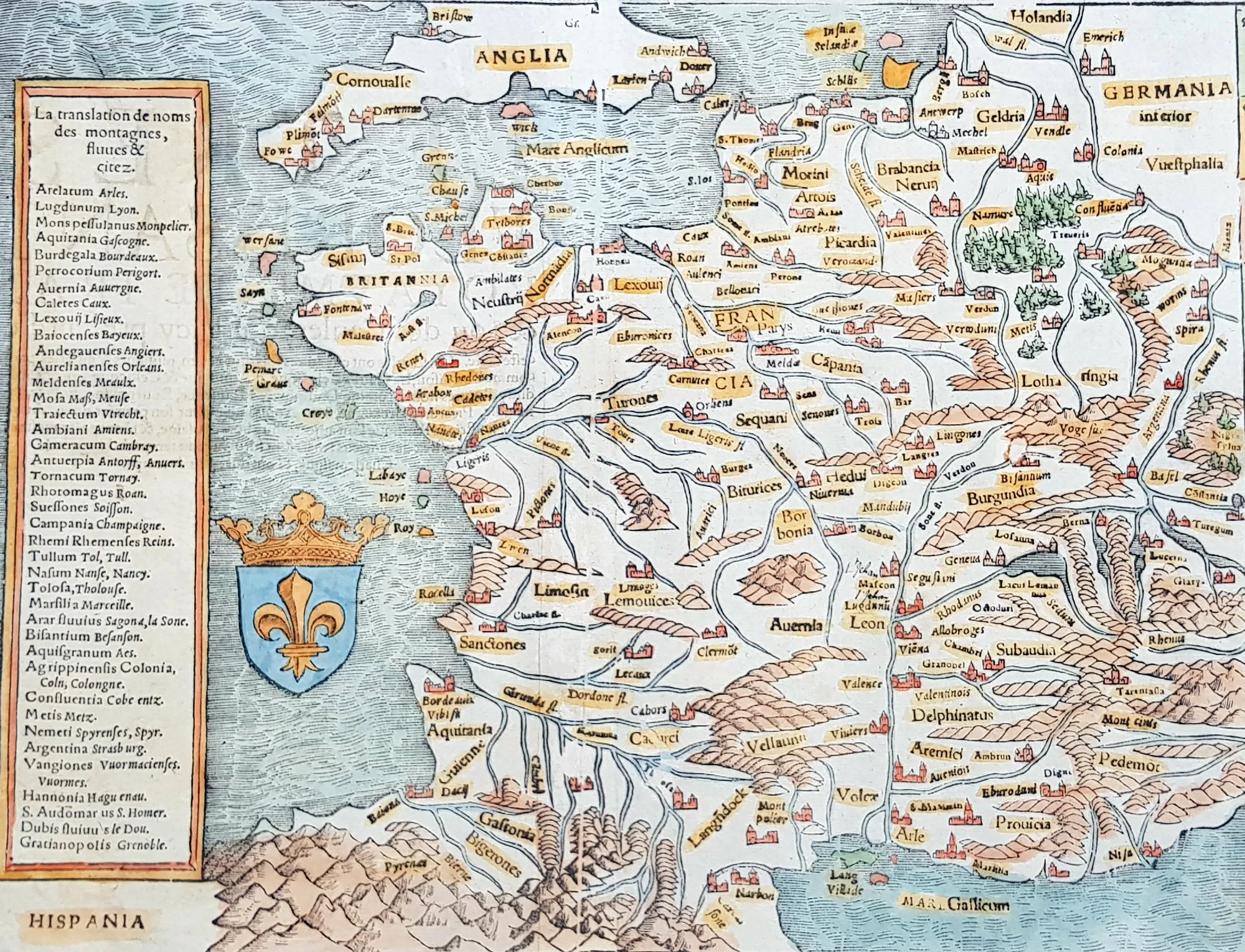 1545 Sebastian Munster Antique Map of France