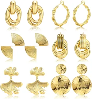 6 Pairs Gold Drop Dangle Earrings for Women Geometric Statement Earring Exaggerated Twisted Gold Earrings Set Jewelry for Women