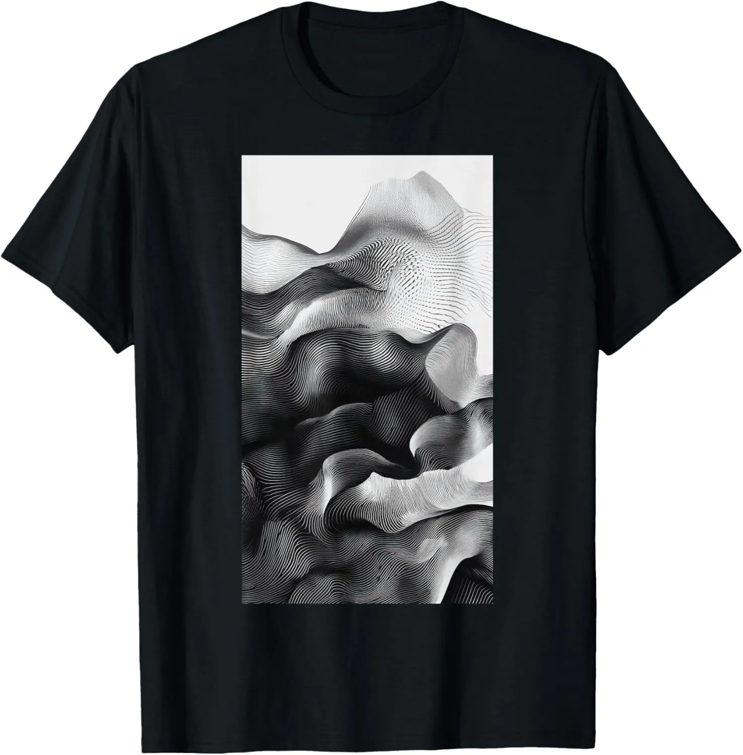 Abstract Horizontal Line Art Monochromatic Modern T-Shirt