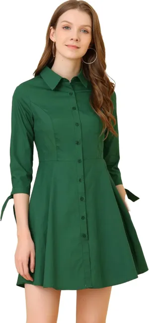 Allegra K Shirt Dress for Women's Button Down Cotton A-line Dress