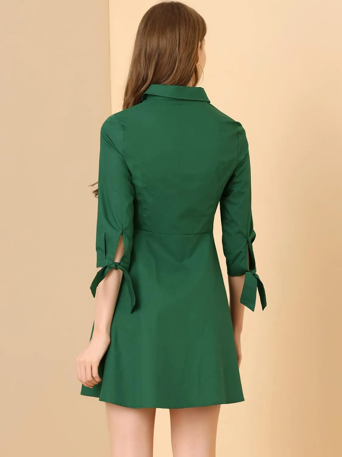 Allegra K Shirt Dress for Women's Button Down Cotton A-line Dress