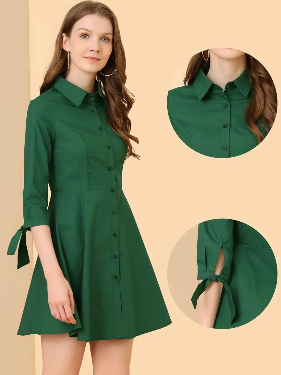 Allegra K Shirt Dress for Women's Button Down Cotton A-line Dress