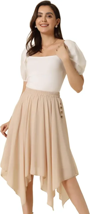 Allegra K Women's Asymmetrical Hem Elastic Waist Chiffon Flowy Vintage Handkerchief Hemline Midi Skirt