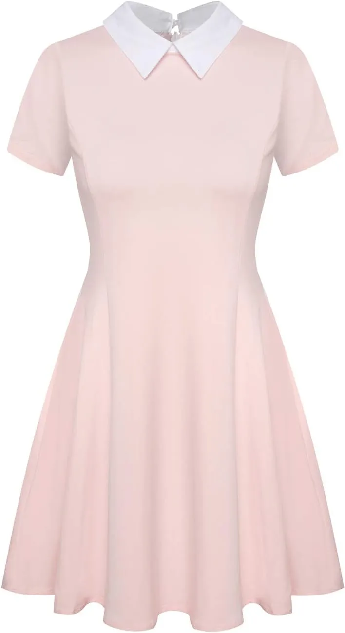 Aphratti Women's Short Sleeve Peter Pan Collar Cute Skater Dress Fit and Flare A-Line Casual Dresses