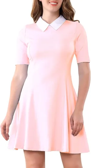 Aphratti Women's Short Sleeve Peter Pan Collar Cute Skater Dress Fit and Flare A-Line Casual Dresses