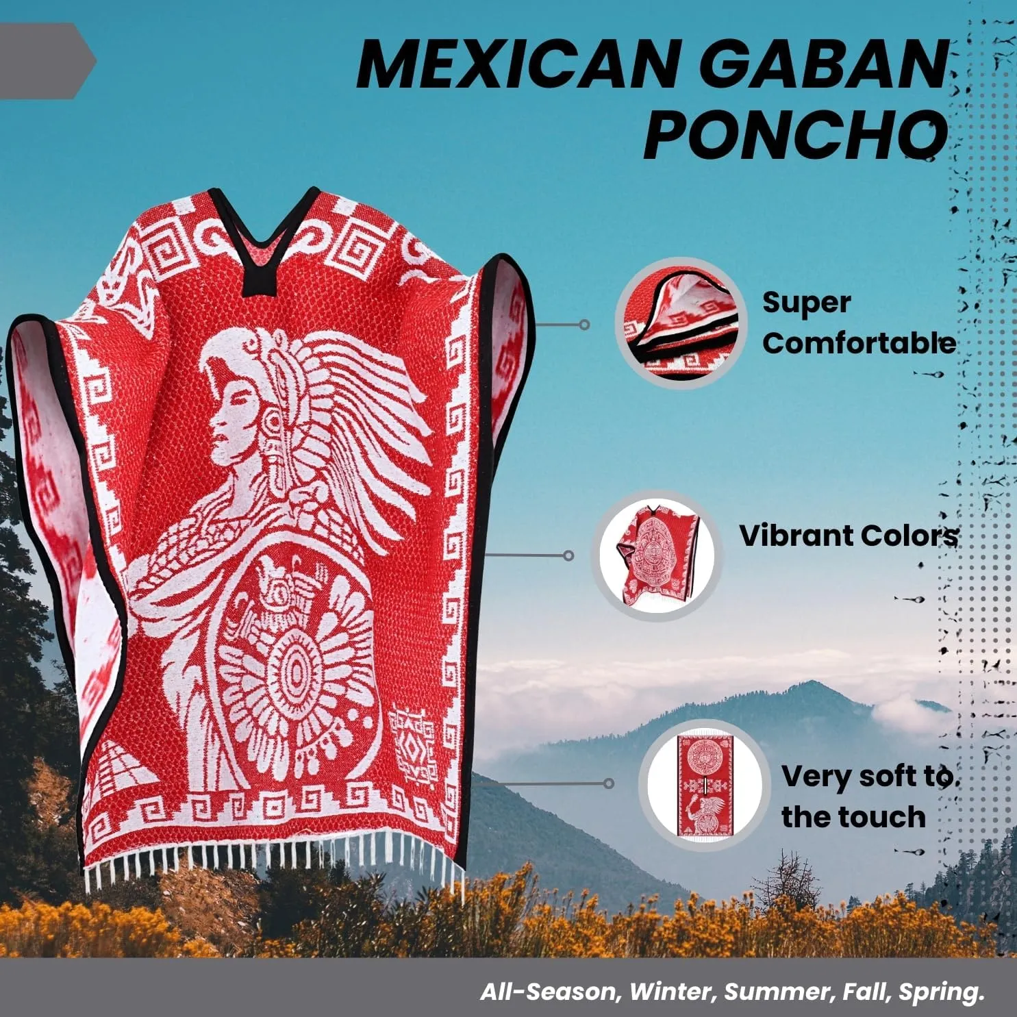 Artisans Bazaar Mexican Poncho Sarape Aztec Men Hombre Mexico Gabanes Mexicanos Western Cowboy Costume Adulto Jorongos