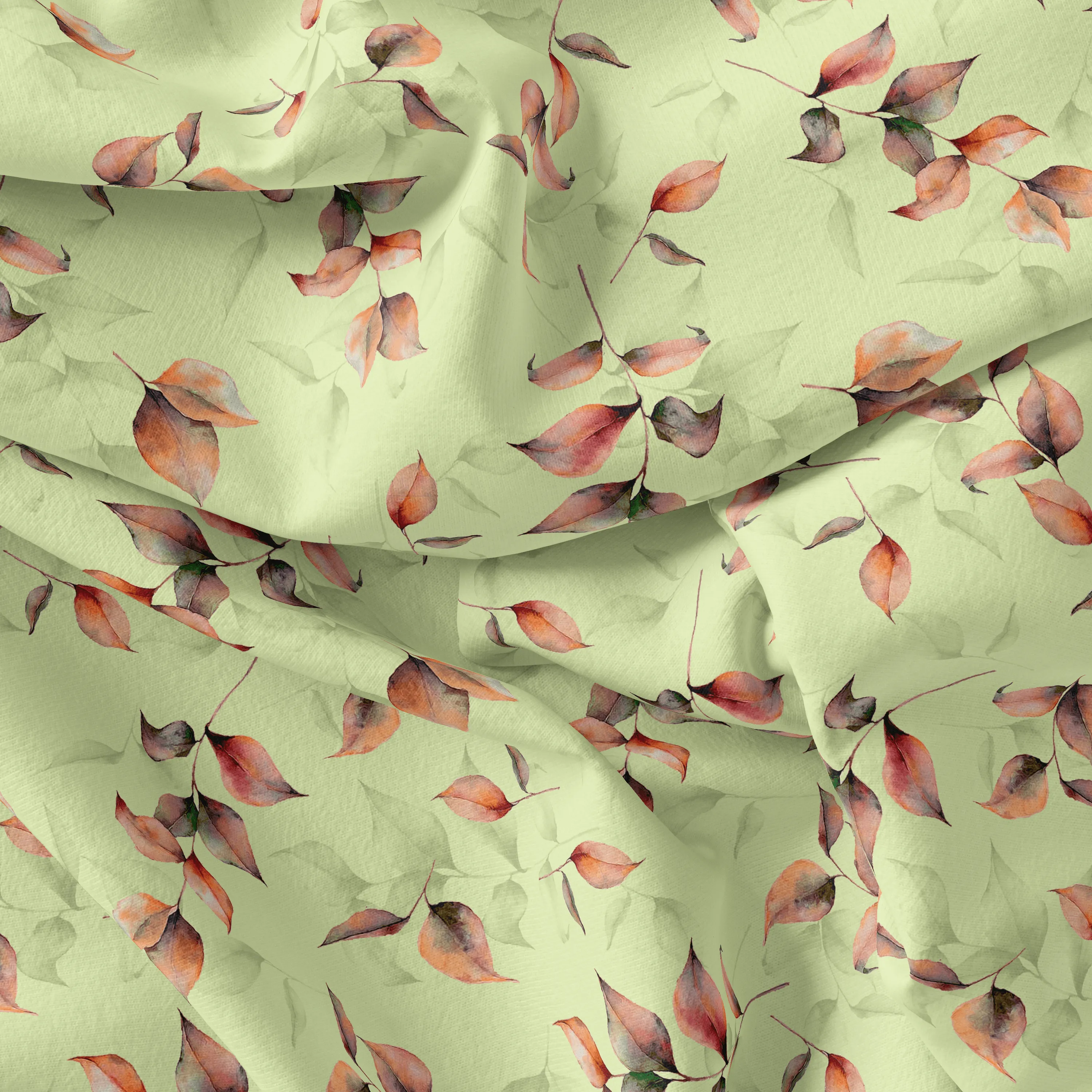 Attractive Orange Gradient Leaves Digital Printed Fabric
