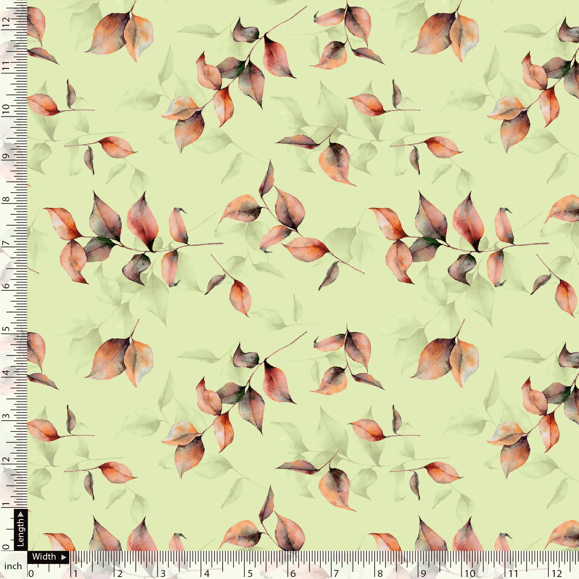 Attractive Orange Gradient Leaves Digital Printed Fabric