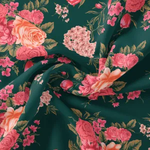 Beautiful Flower Pattern With Buds Digital Printed Fabric
