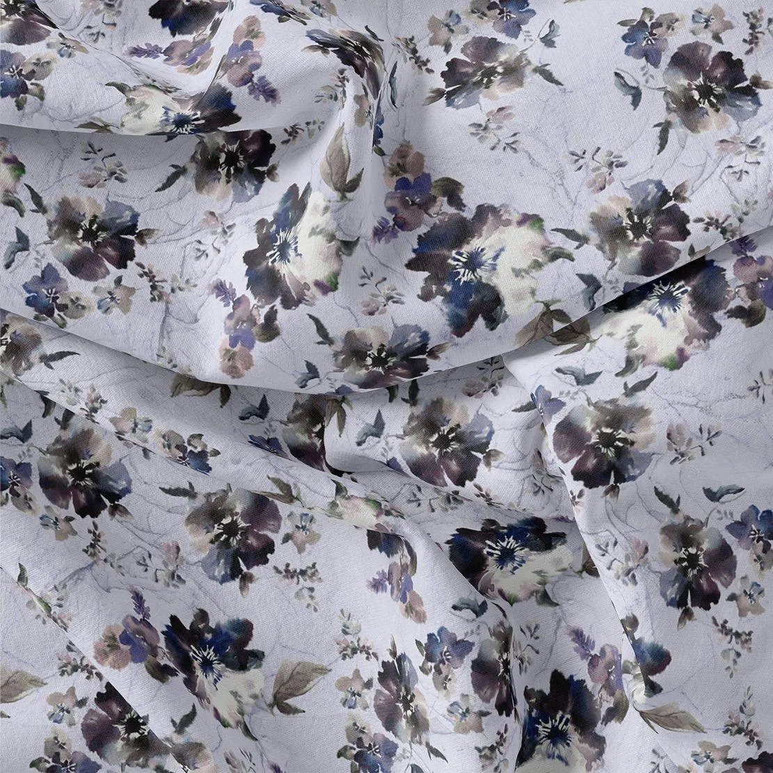 Beautiful Pansy Blue Flower Digital Printed Fabric