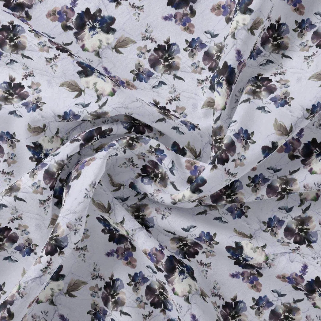Beautiful Pansy Blue Flower Digital Printed Fabric