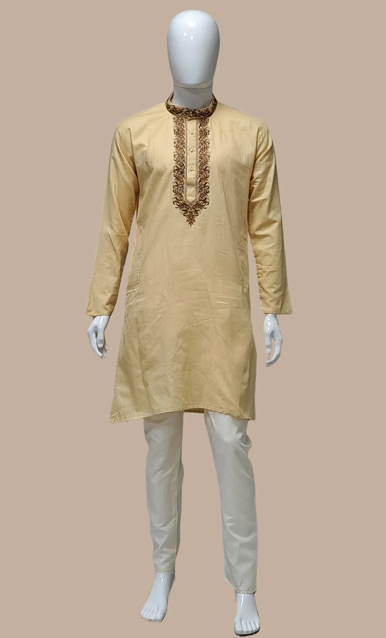 Beige Embroidered Kurta Set
