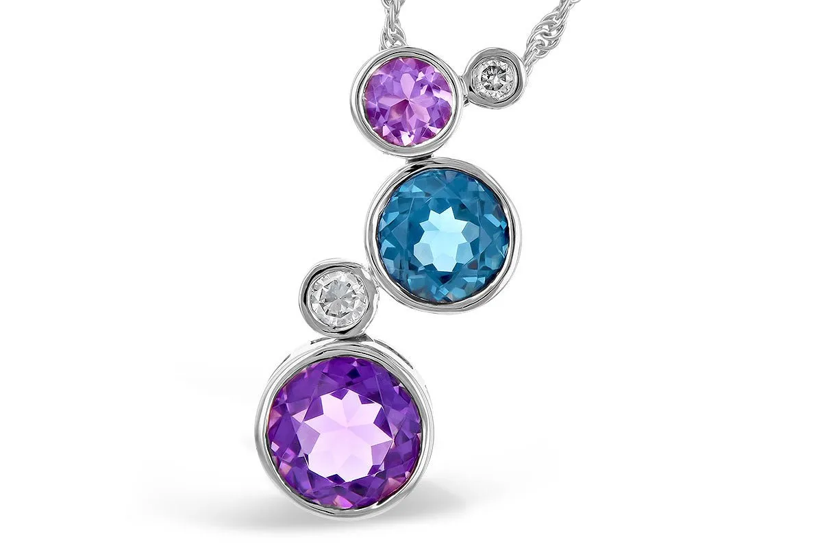 Bezel Set Round Amethyst, Blue Topaz & Diamond Floating Bubble Pendant