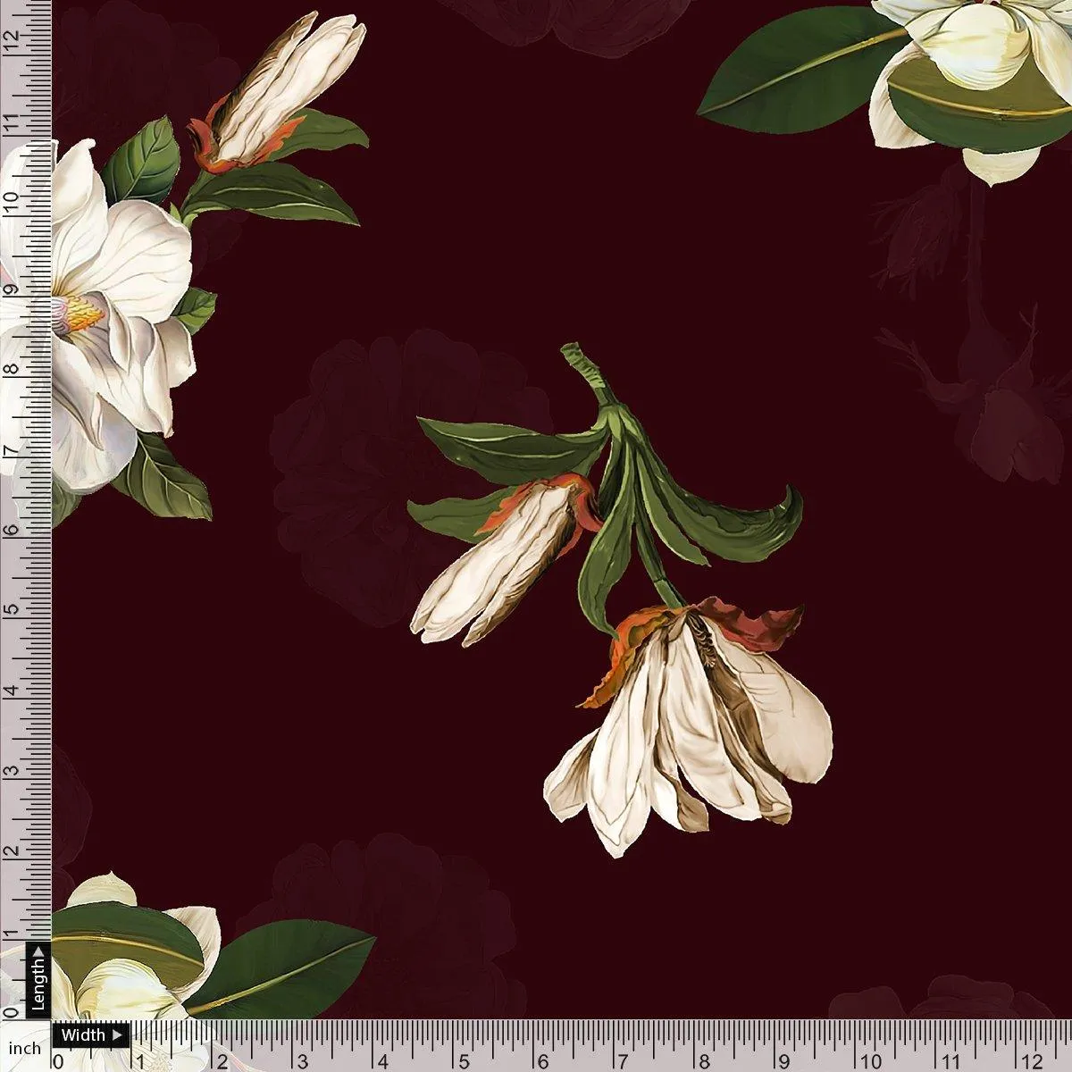 Big White Flower Repeat Digital Printed Fabric
