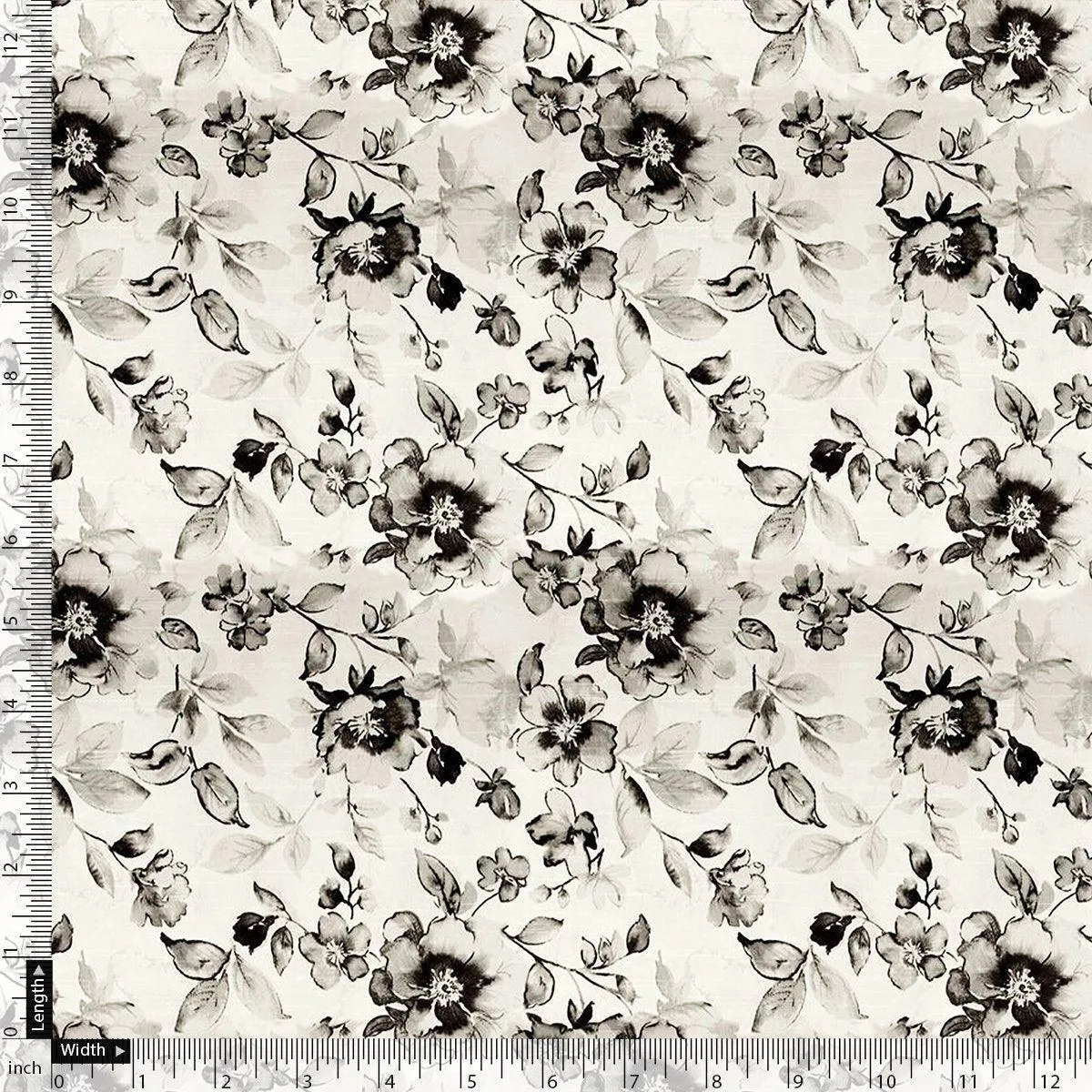 Black And White Orchid Digital Printed Fabric