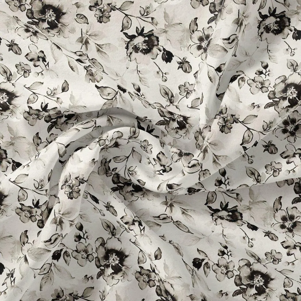 Black And White Orchid Digital Printed Fabric