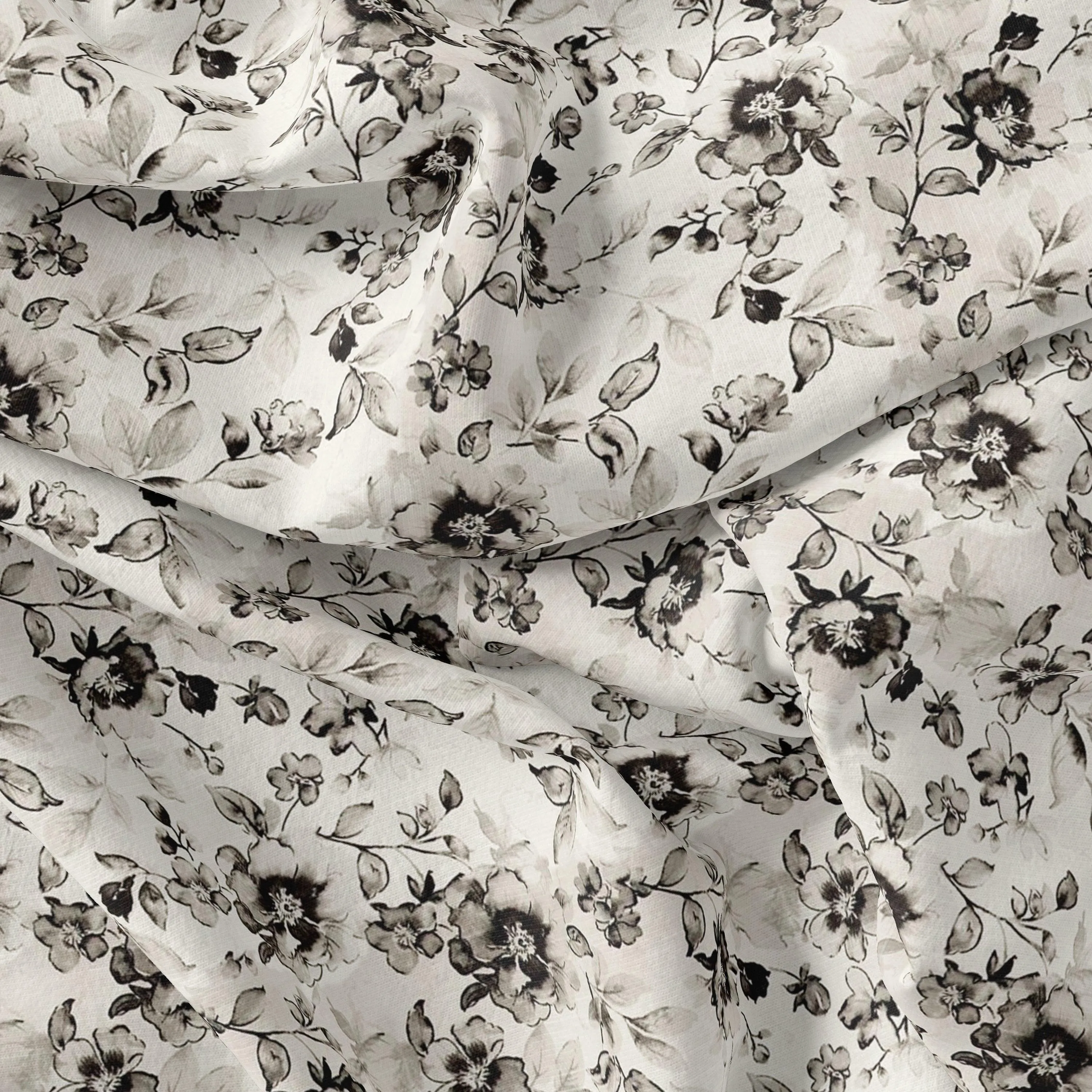 Black And White Orchid Digital Printed Fabric