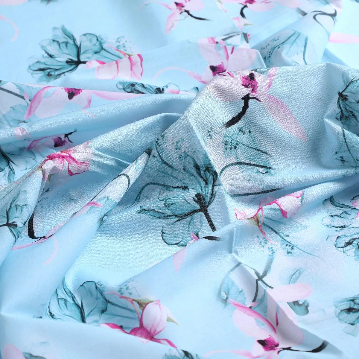 Blue Floral Digital Printed Fabric