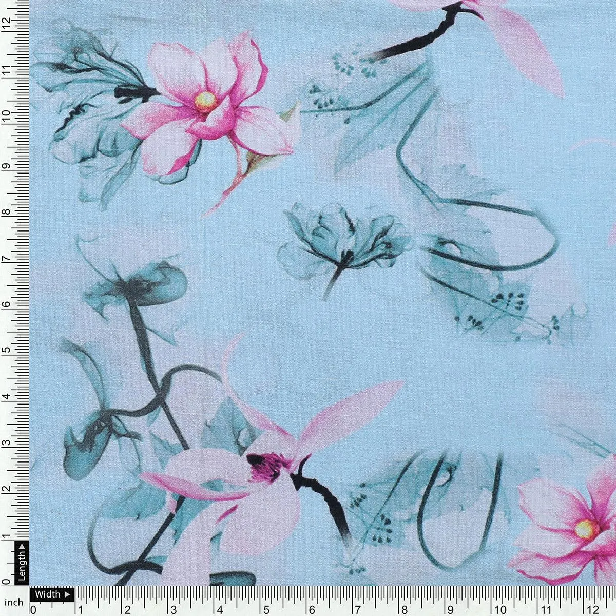 Blue Floral Digital Printed Fabric