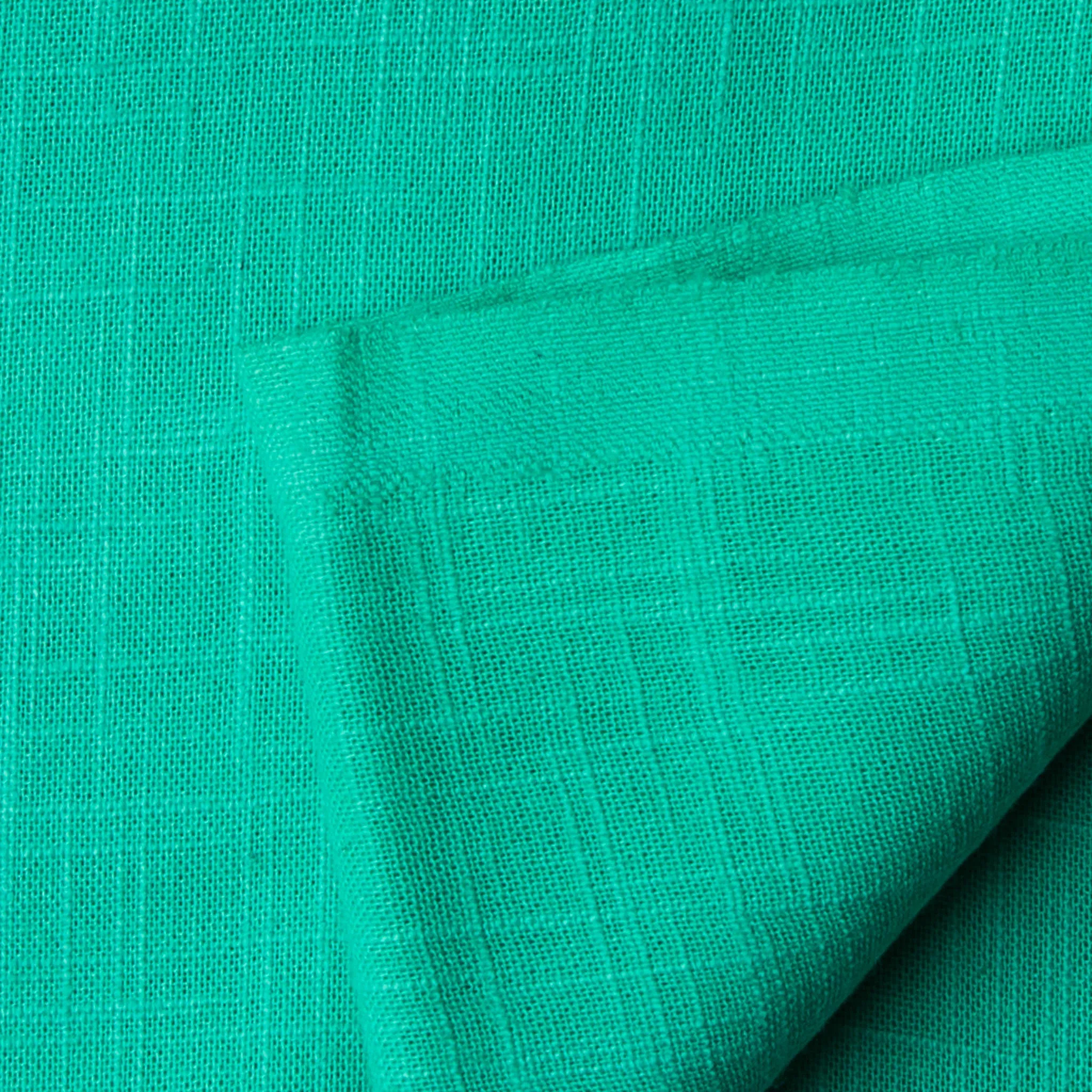 Blue Plain Textured Cotton Slub Fabric