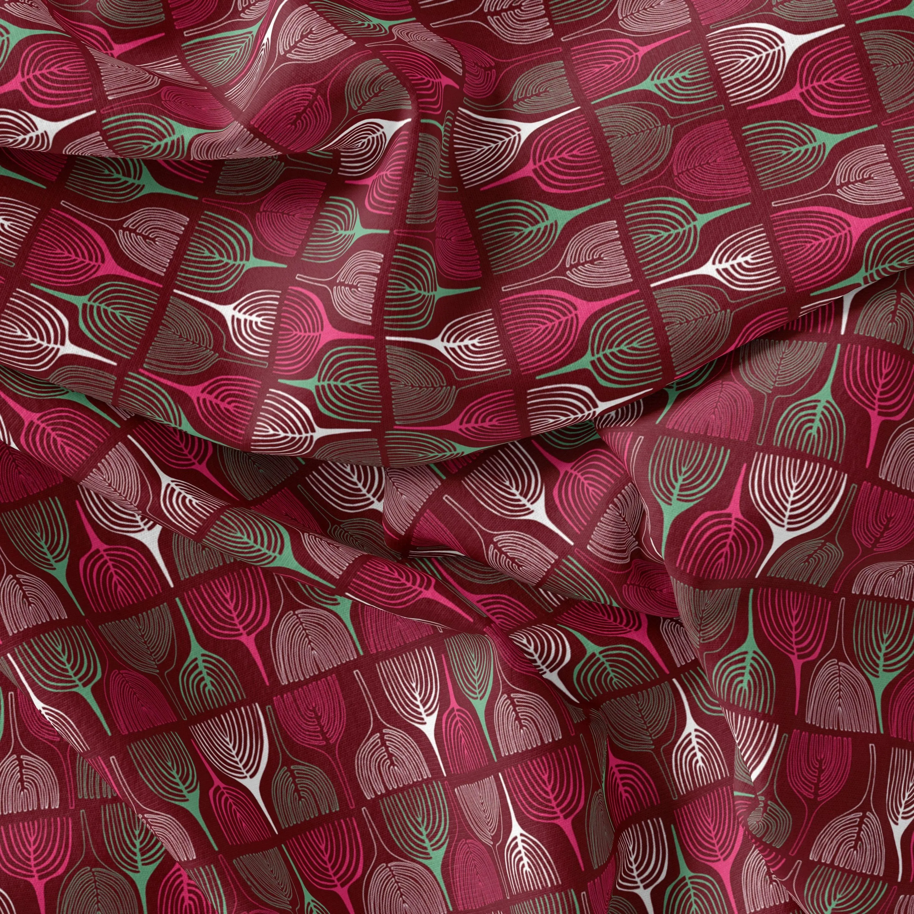 Bold Colourful Mahogany Leaf Digital Printed Fabric
