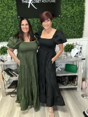 Bubble Sleeve Midi Dress