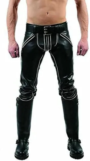 Classic Fit 5 Pockets Leather Pants for Men - Premium Biker Fashion Traditional Cowboy Western Pants
