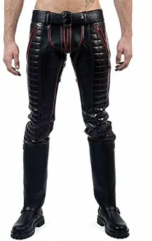 Classic Fit 5 Pockets Leather Pants for Men - Premium Biker Fashion Traditional Cowboy Western Pants