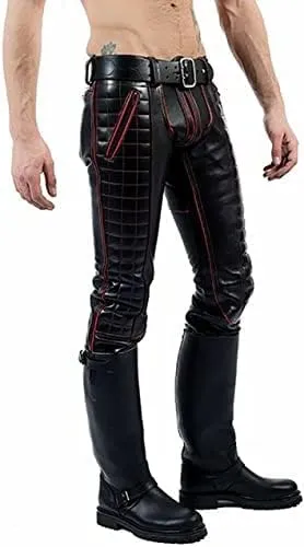 Classic Fit 5 Pockets Leather Pants for Men - Premium Biker Fashion Traditional Cowboy Western Pants