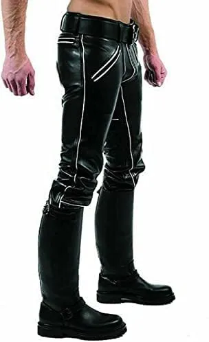 Classic Fit 5 Pockets Leather Pants for Men - Premium Biker Fashion Traditional Cowboy Western Pants