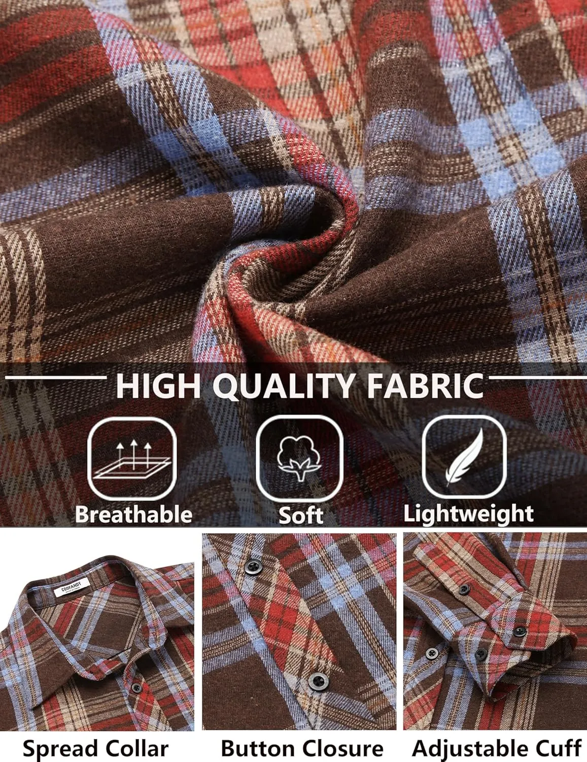 COOFANDY Men's Flannel Plaid Shirts Long Sleeve Button Down Shirts Casual Fall Shirt Jacket