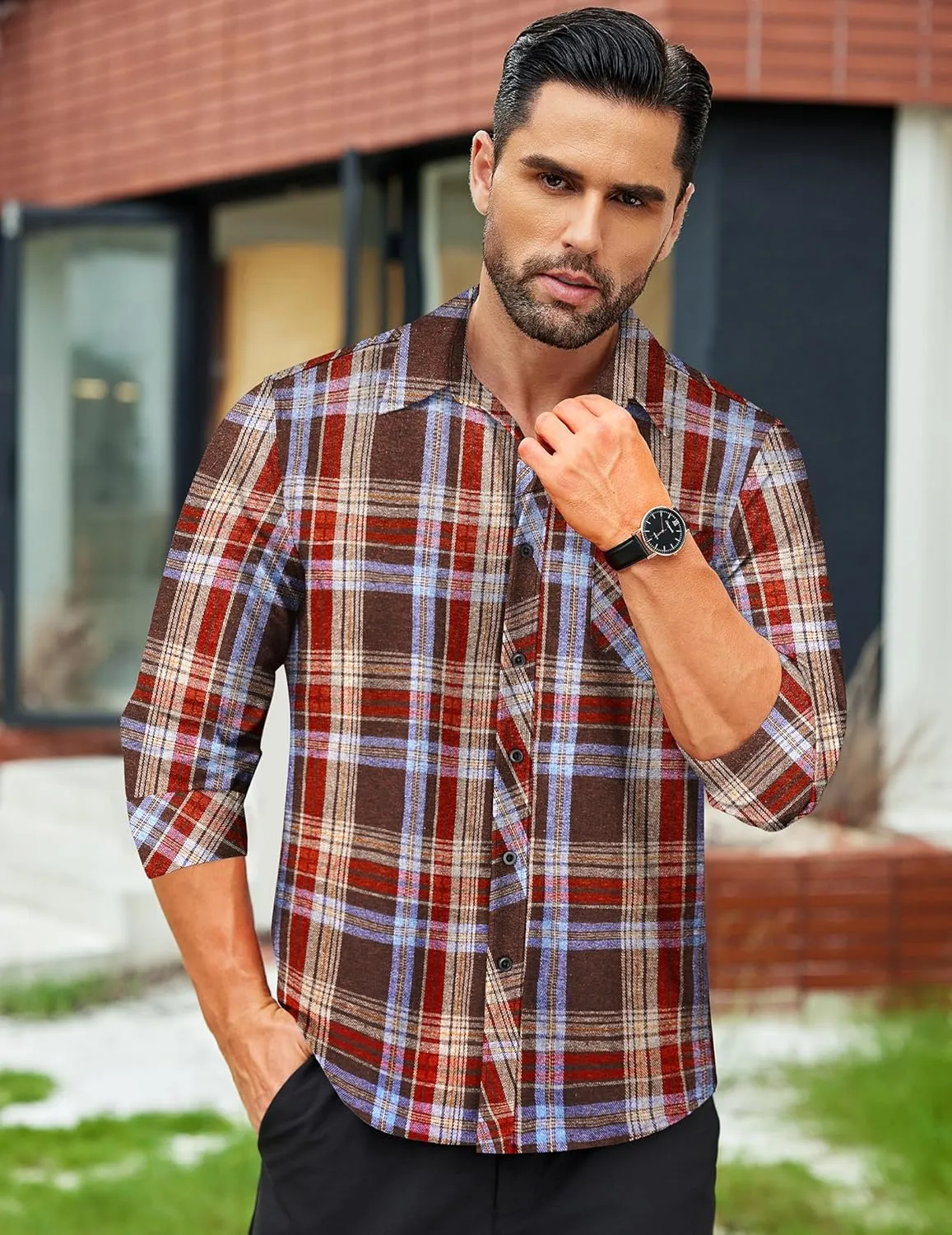 COOFANDY Men's Flannel Plaid Shirts Long Sleeve Button Down Shirts Casual Fall Shirt Jacket
