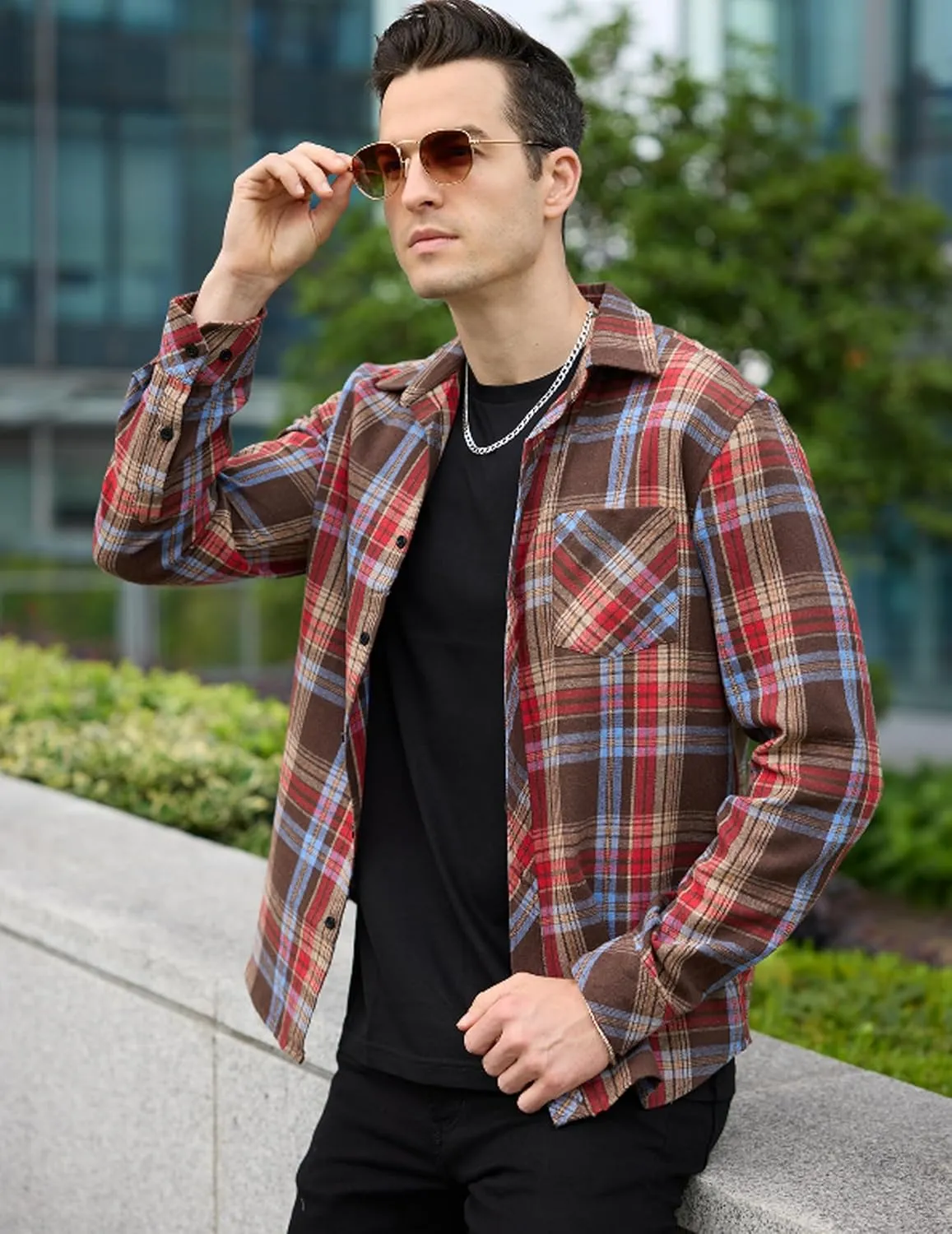 COOFANDY Men's Flannel Plaid Shirts Long Sleeve Button Down Shirts Casual Fall Shirt Jacket