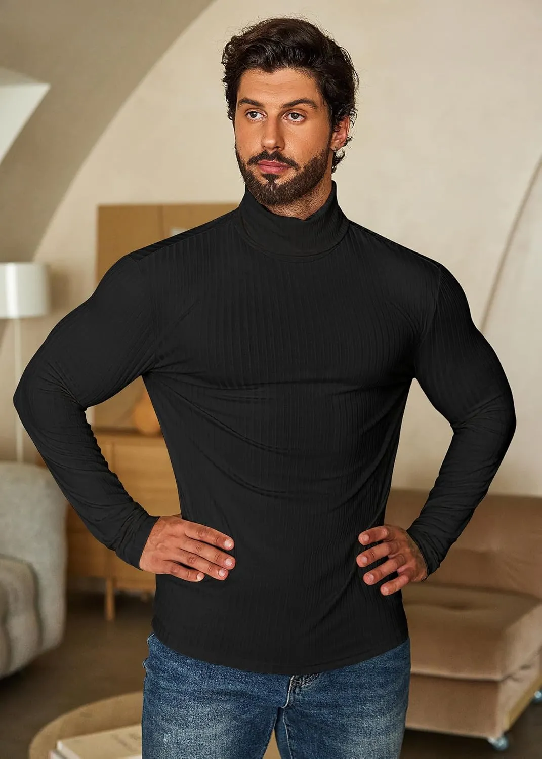 COOFANDY Men's Turtleneck Sweater Slim Fit Lightweight Basic Ribbed Sweaters