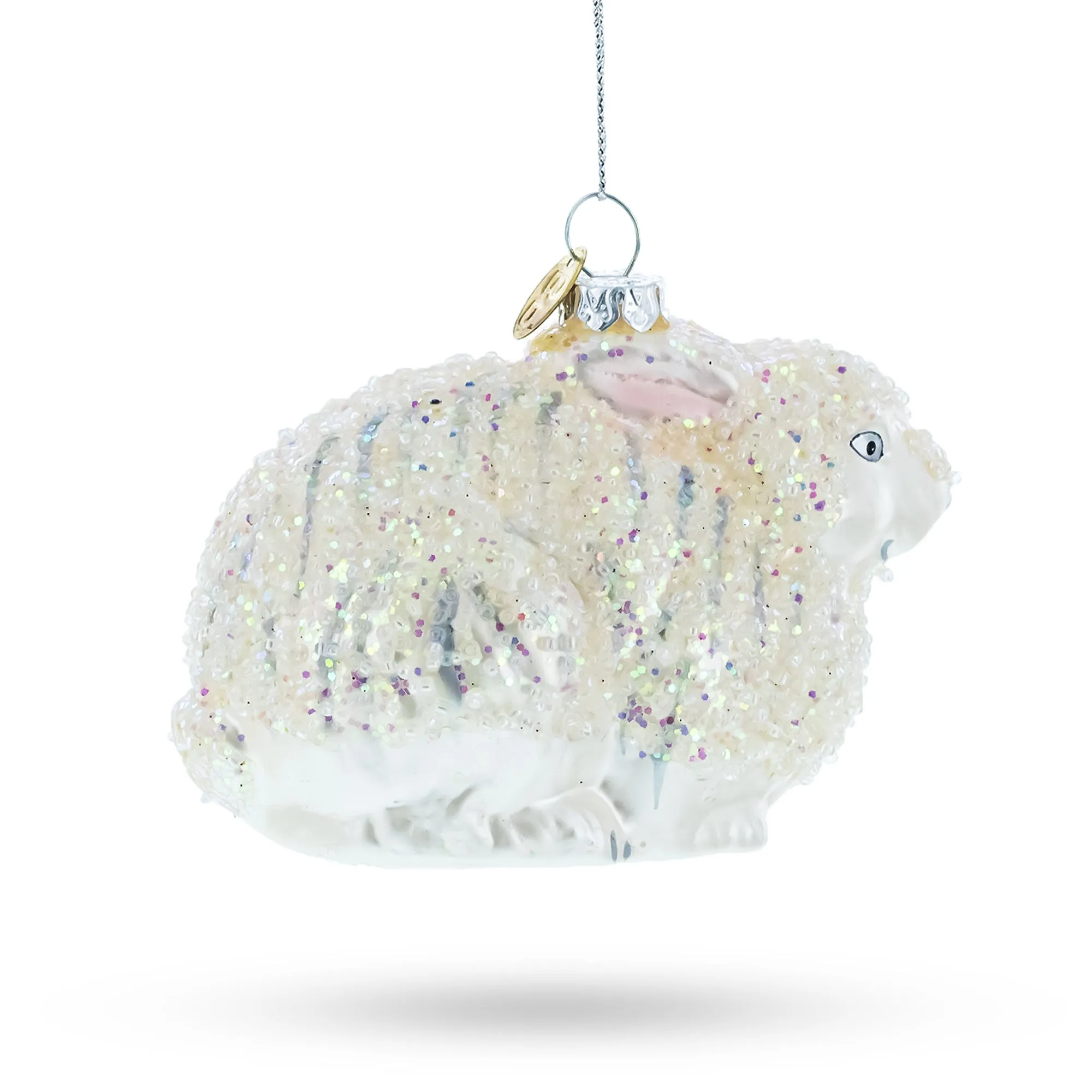 Dazzling White Sparkling Bunny - Sparkling  Blown Glass Christmas Ornament