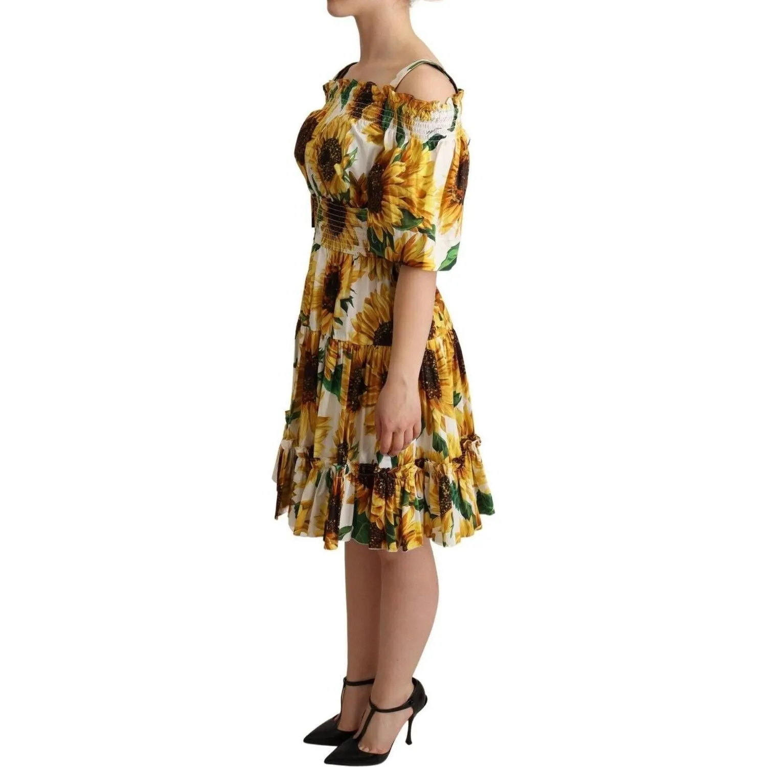 Dolce & Gabbana Elegant Sunflower Open Shoulder Dress