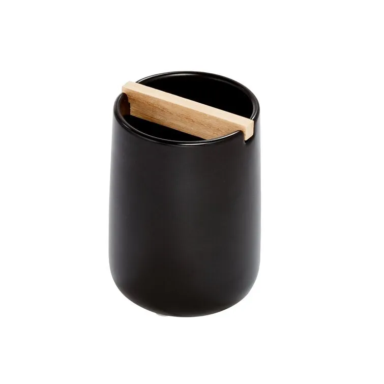 Eco Vanity Ceramic Toothbrush Holder with Paulownia Wood Divider