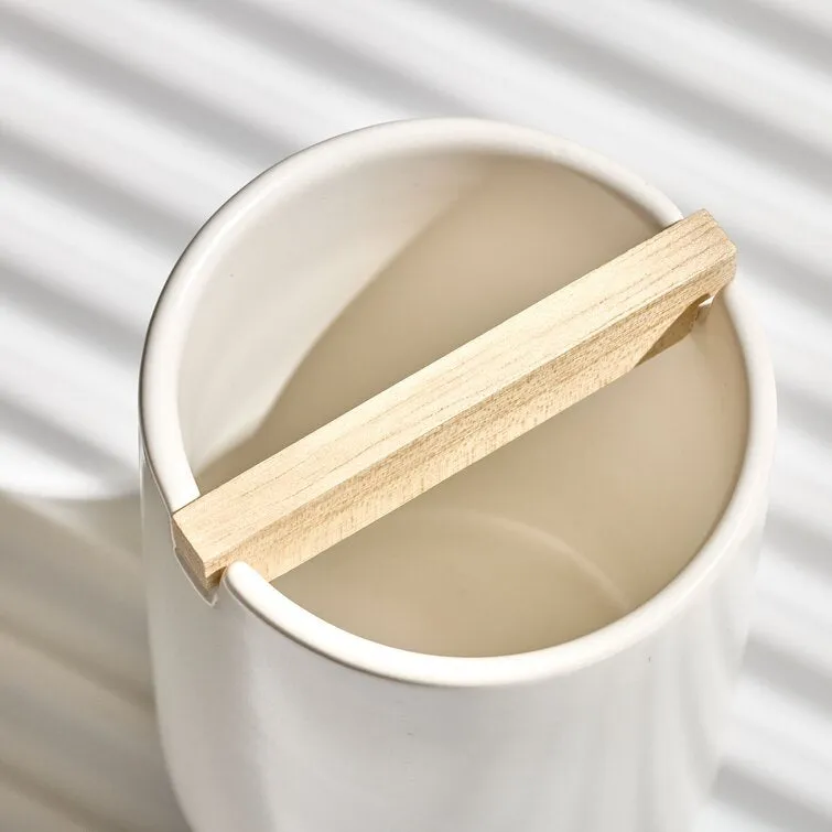 Eco Vanity Ceramic Toothbrush Holder with Paulownia Wood Divider