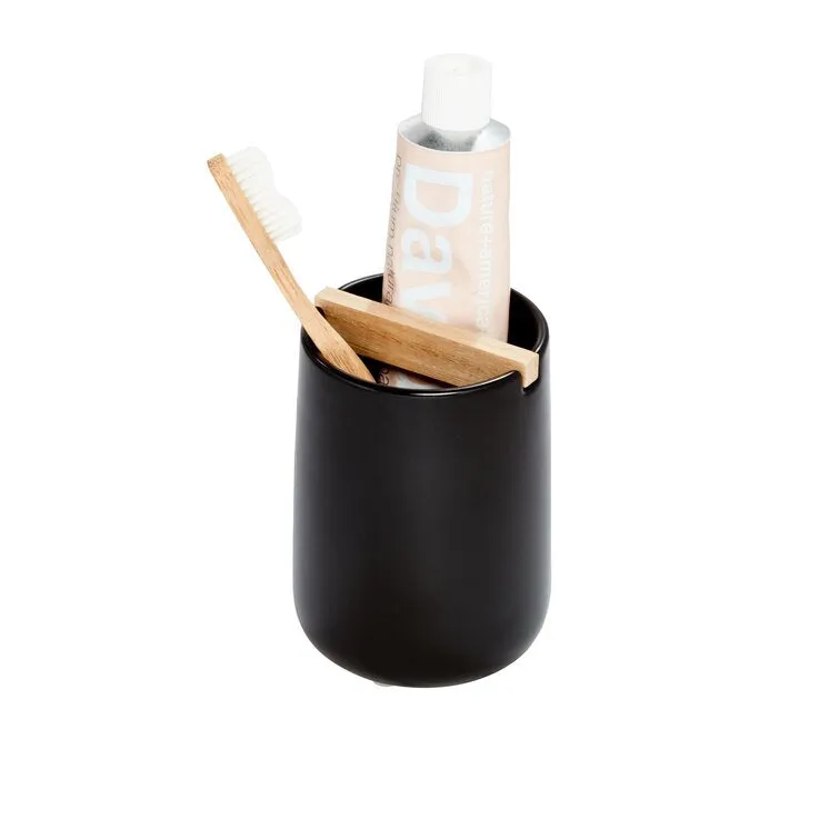 Eco Vanity Ceramic Toothbrush Holder with Paulownia Wood Divider