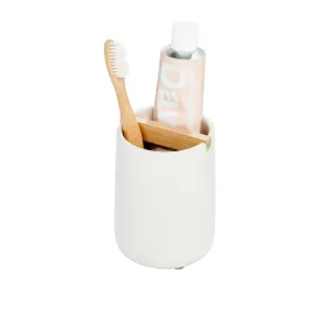 Eco Vanity Ceramic Toothbrush Holder with Paulownia Wood Divider
