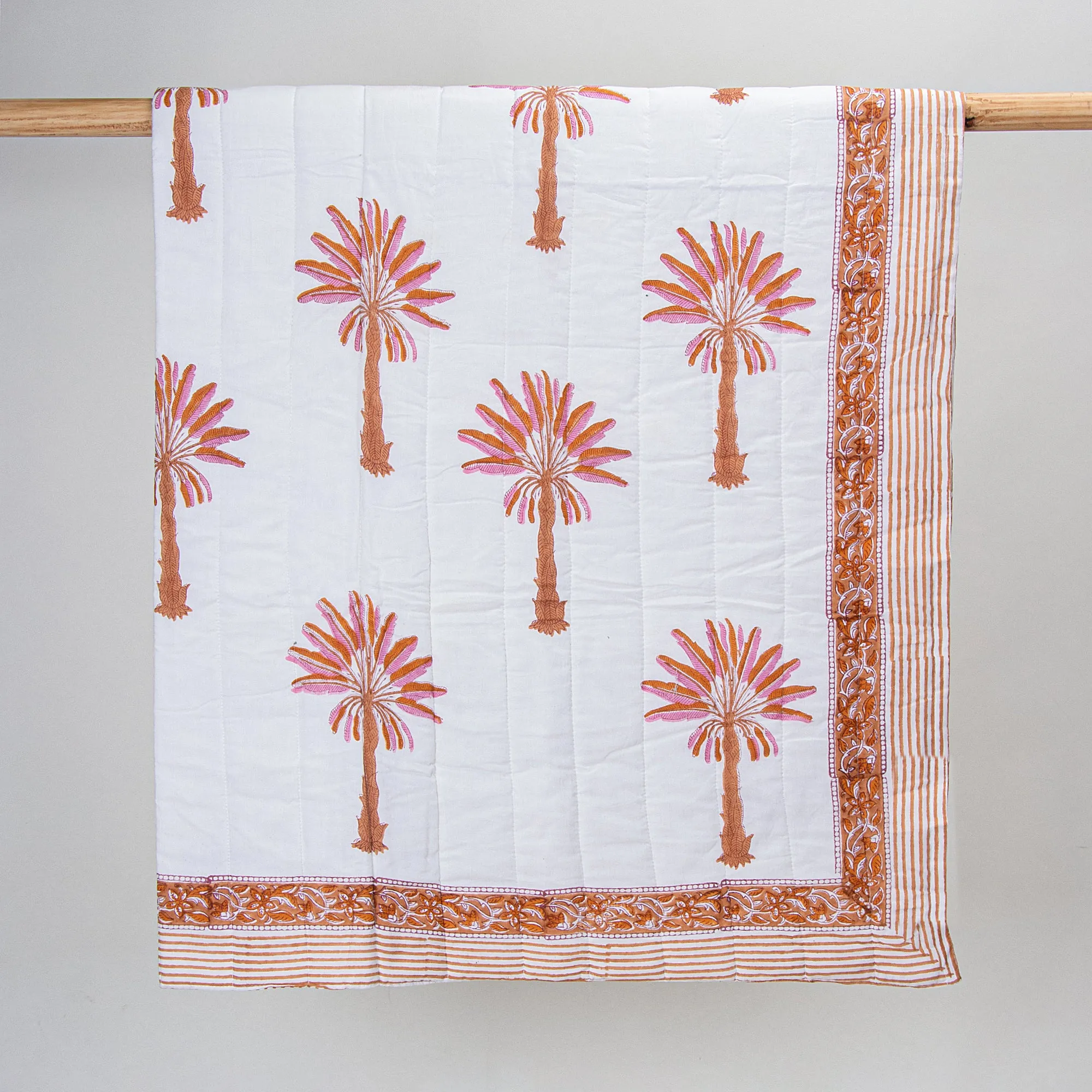 Hand Block Palm Tree Printed Mulmul Cotton Quilt for Baby