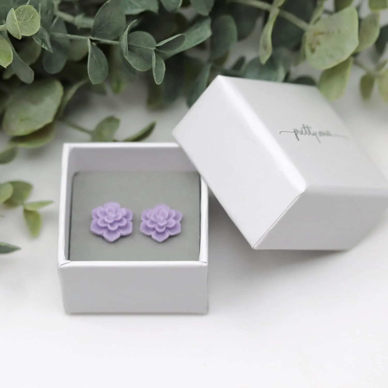 Hypoallergenic Succulent Earrings for Sensitive Ears (Purple, Pure Titanium)