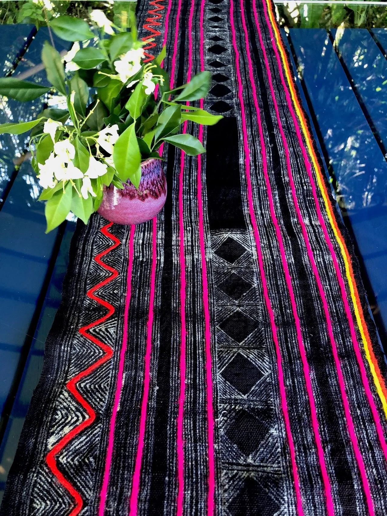 Indigo Hemp Fabric Hmong Table Runner Indigo Dyed
