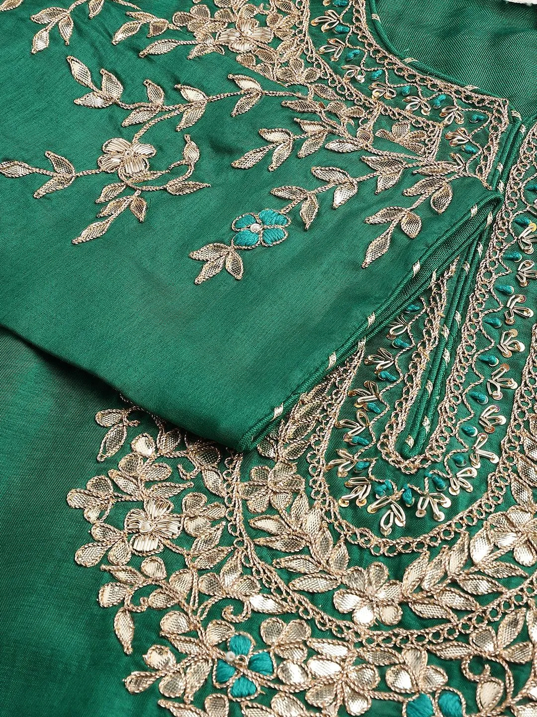 Jashvi Green uppada silk Hand embroidery Kurta Sharara with Organza dupatta