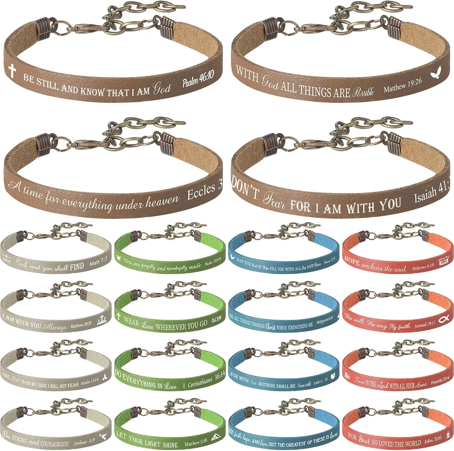 Jeyiour 20 Pieces Bible Verse Bracelets Bulk Christian Leather Bracelets, God Faith Scripture Quotes Bracelet, Inspirational Gifts Bible Bracelets Scripture for Office Home Woman Man