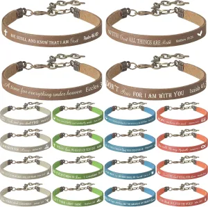 Jeyiour 20 Pieces Bible Verse Bracelets Bulk Christian Leather Bracelets, God Faith Scripture Quotes Bracelet, Inspirational Gifts Bible Bracelets Scripture for Office Home Woman Man