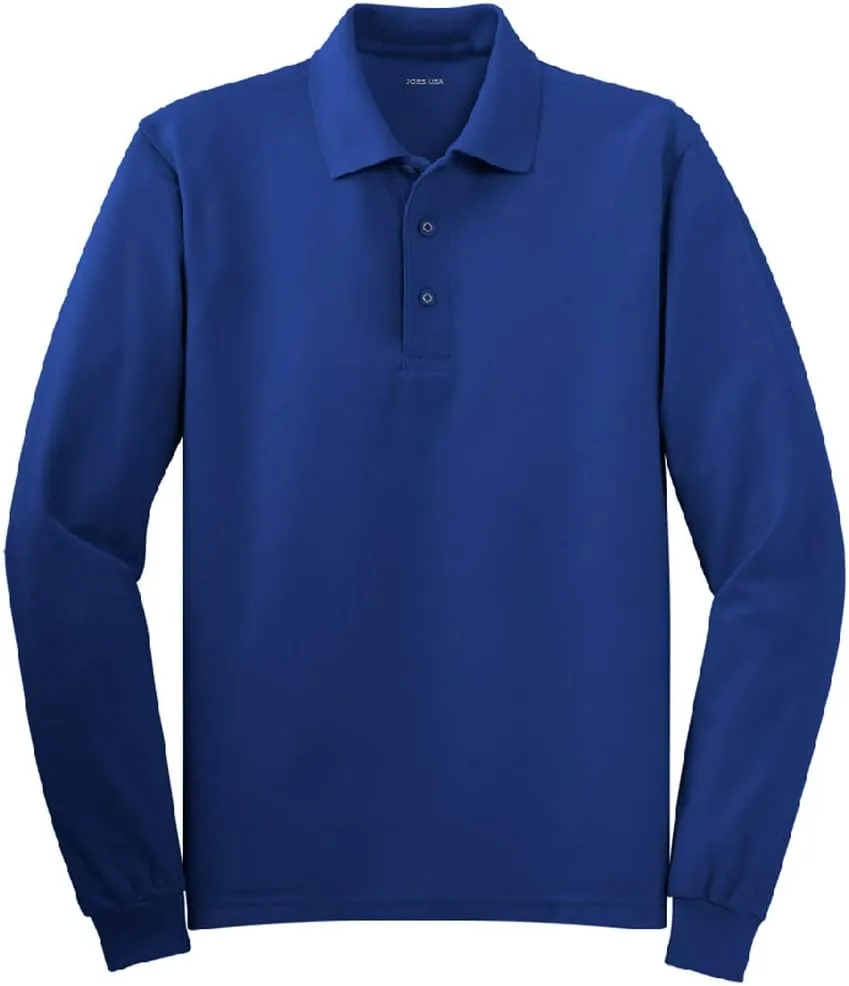 Joe's USA Mens Long Sleeve Polo Shirts in 9 Colors. Regular and Tall Sizes: XS-6XL