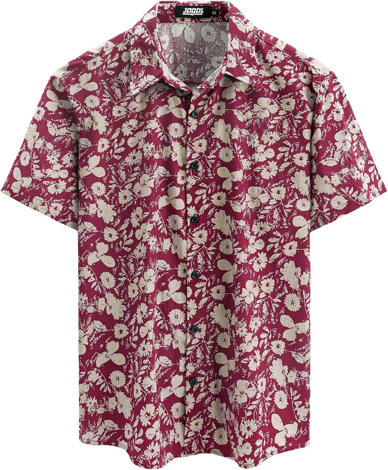 JOGAL Men's Flower Cotton Button Down Short Sleeve Hawaiian Shirt
