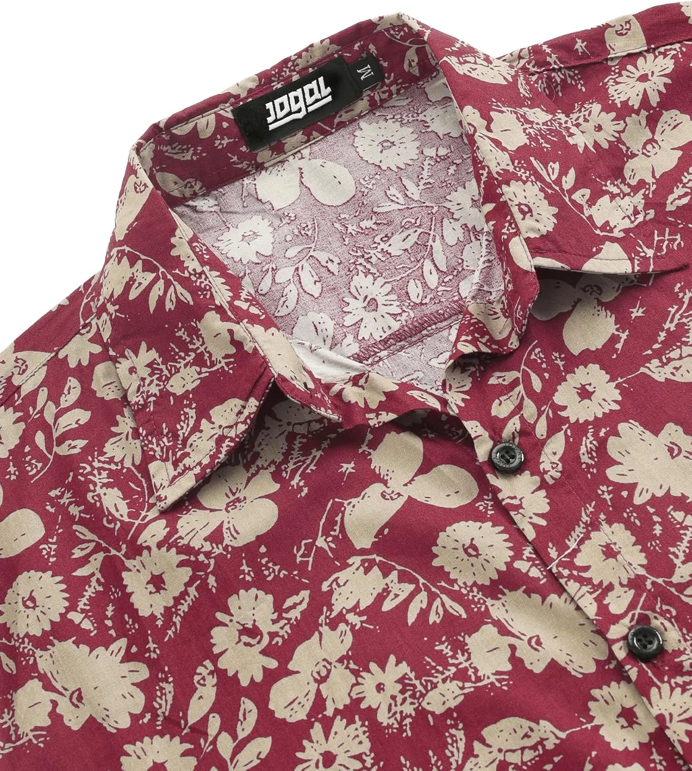 JOGAL Men's Flower Cotton Button Down Short Sleeve Hawaiian Shirt